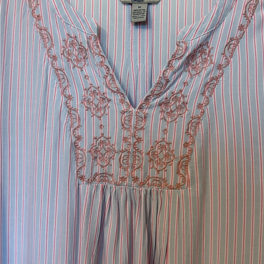 Bass Striped Embroidered Blouse - Light Pink and Blue